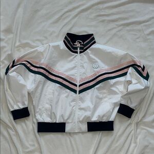 Preppy White w/ Green, Black Pink diagonal stripes Varsity, bomber Jacket